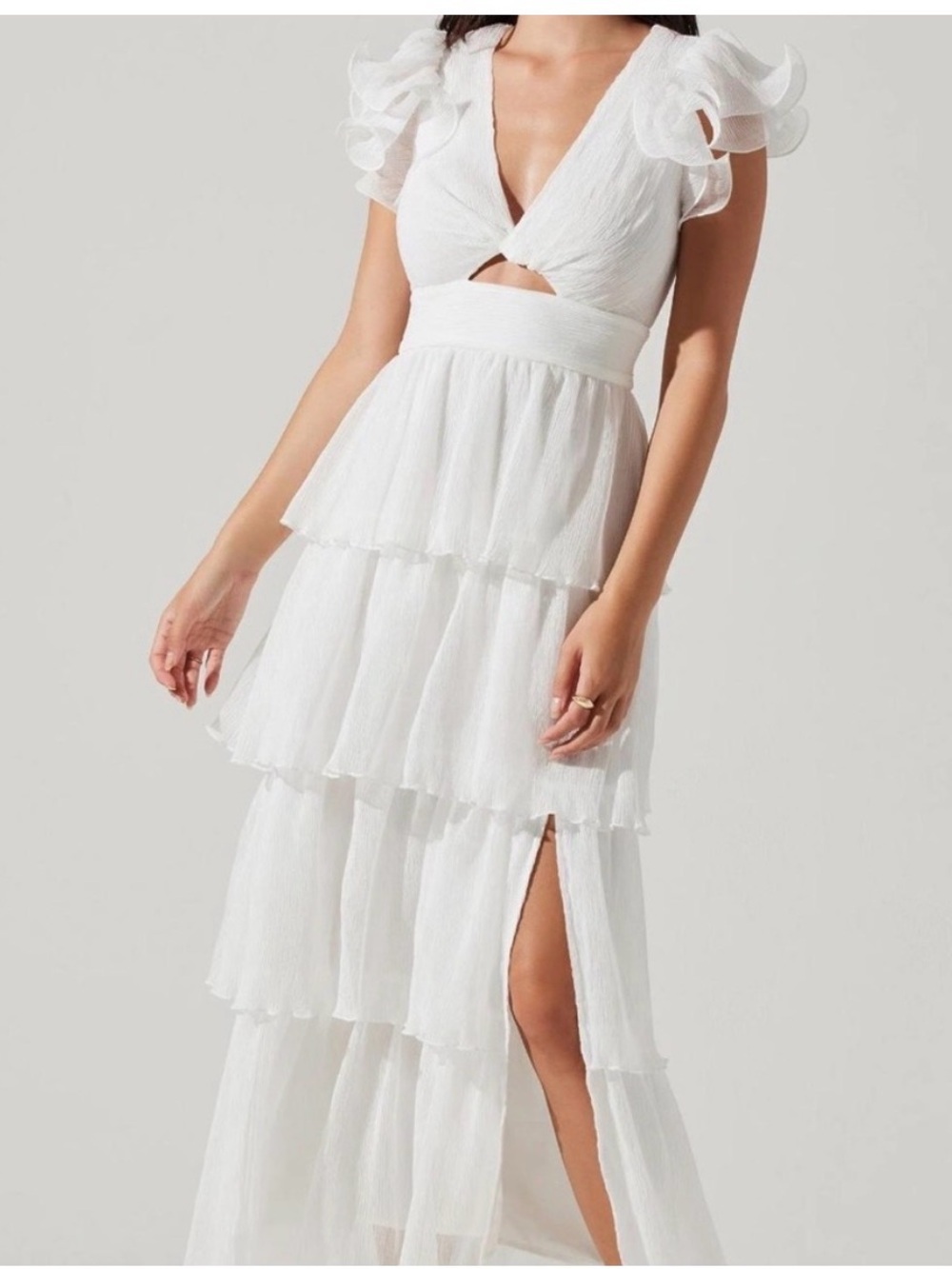 Astr White Tiered Midi Dress with Flutter Sleeves